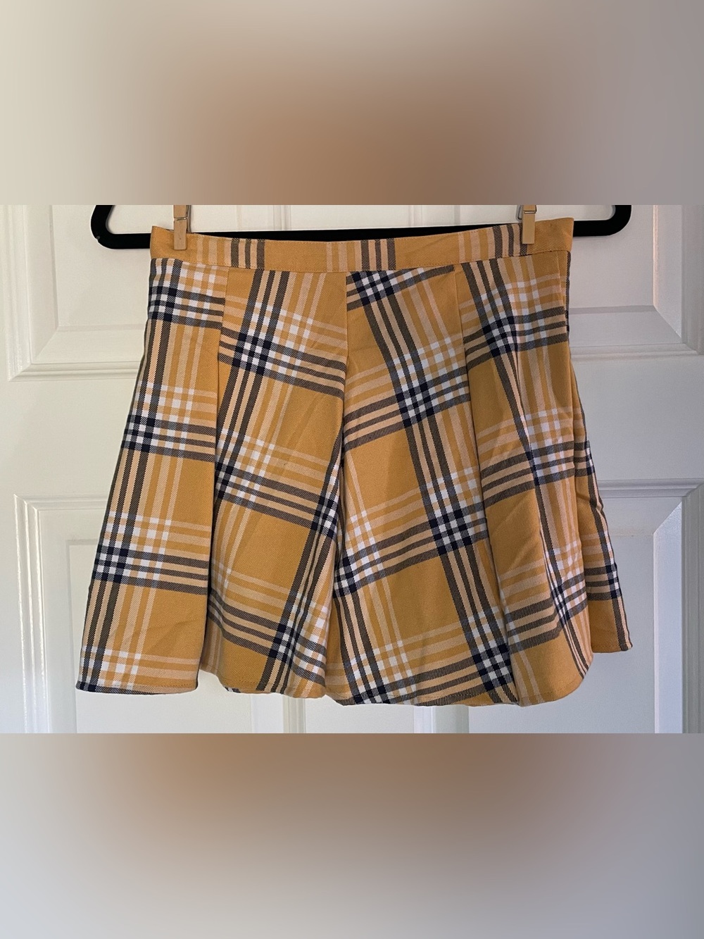 Plaid Pleated Women’s Skirt - Mustard Yellow